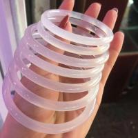 白冰 内径53-54mm 天然巴西原矿叮当镯玛瑙玉髓玉手镯女细圆条少女秀气冰种玉镯子