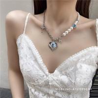 爱心圣母链条 ins小众设计感甜酷镶钻爱心圣母珍珠拼接宝石十字架锁骨链项链女