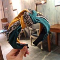 绿色+黄色 钻条发箍女韩版外戴百搭布艺打结压简约发窟发洗脸头箍发饰头饰