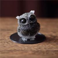 黑曜石猫头鹰 天然水晶碎石滴胶黑曜石猫头鹰碧玺虎眼石紫水晶家居客厅摆件礼物