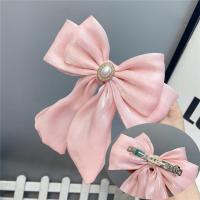 水粉弹簧夹 超大气质蝴蝶结头饰珍珠发夹韩国布艺后脑勺顶夹发卡发饰女盘发夹