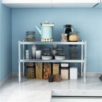 60高 两层 长40 宽20 加厚不锈钢厨房置物架落地三层收纳架微波炉烤箱两层蔬菜储物锅架