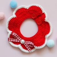 红色白边花边[千鸟珍珠] XS 详细尺码看详情 宠物项圈猫咪圣诞节围脖狗狗可爱手工编织围兜领结脖圈节日饰品