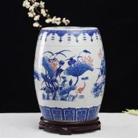 20斤青花红荷 景德镇陶瓷米缸面粉箱20斤30斤50斤装厨房家用带盖密封米桶储水缸