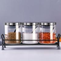 米豆调味罐三件套 玻璃调料瓶套装厨房大盐罐家用调料盒组合装调味瓶子装盐密封罐子