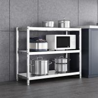 [加厚]总高80*三层*层距可调 [加厚款]长60宽30 厨房不锈钢置物架五层落地收纳架储物架多层微波炉烤箱货架四层架