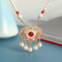 如意锁[红色] 珍珠项链古风项圈手工汉服旗袍民族风宋风日常如意锁复古软璎珞