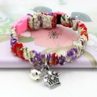 粉色印花 XS 调节范围15-25cm 褶皱日本和风猫项圈带铃铛无声可爱脖圈小型幼猫颈圈项链宠物用品