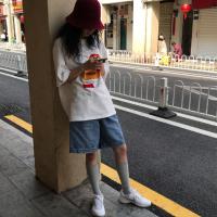 图片色 XXS 阔腿牛仔短裤女夏季韩版ins高腰复古宽松百搭直筒学生五分中裤潮