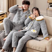 J009三层夹棉 (单套价) [女M] 秋冬季珊瑚绒情侣睡衣女士三层夹棉加厚加绒男款法兰绒家居服套装