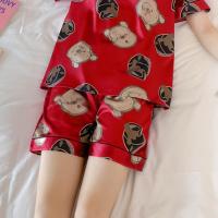 485#-红维尼熊只有裤子哦 M [80-95斤] 冰丝睡衣女夏季薄款短袖韩版可爱学生家居服仿真丝性感两件套装夏