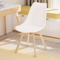 款白色 不可旋转 实木脚 家用电脑椅卧室靠背凳化妆椅子办公书桌宿舍座椅学习舒适久坐转椅