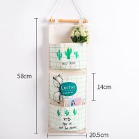 绿格仙人掌(厚款背胶110g) 方形3兜款[30*34.5cm] 布艺收纳袋墙挂式门后挂墙上置物架宿舍床头壁挂袋子小布袋