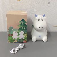 小牛蓝+充电线 可爱小牛小夜灯宿舍学生儿童卧室床头伴睡可充电调节亮度女生礼物