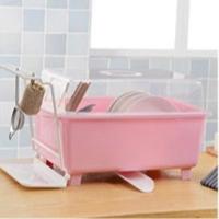 简约碗柜[粉色] 大号欧式带盖双层沥水架碗柜厨房置物架碗筷收纳盒碗碟架盘子架装