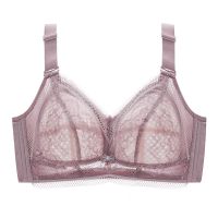 豆沙紫 34/75B 全罩杯大码内衣女聚拢胖mm超薄款收副乳大胸显小夏季无钢圈大胸罩