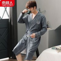 NXF89009 纯棉睡袍 L 睡袍男士冬季加厚加绒长款珊瑚绒夹棉保暖浴袍男睡衣法兰绒秋冬款