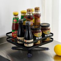 可旋转调味品置物架[加厚款] 免安装厨房落地蔬菜旋转菜篮置物架多层带轮移动果蔬杂物收纳架子
