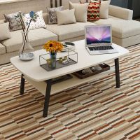 长80*40*43高 暖白+黑腿 板材厚度 [1.6公分] 茶几简约小桌子简约客厅茶几矮桌子现代客厅双层小茶几小户型茶几