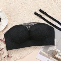 黑色 70/32AB通杯[上薄下厚款] 无肩带内衣女防滑聚拢抹胸式胸罩半杯小胸显胸大隐形内衣婚纱专用