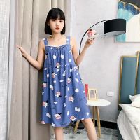 墨兰奶牛 M 推荐体重:(90-115斤) 睡裙女夏季棉绸睡衣薄款夏天孕妇吊带连衣裙胖mm宽松加大码家居服