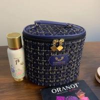 高桶藏青小号 韩版小香风时尚手提大容量圆筒固体化妆包家用旅行精致彩妆收纳包