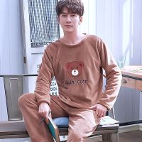 套头男款饼干熊男士(偏小一码) L (90~130斤) 睡衣男秋冬珊瑚绒家居服冬天加厚春秋男士长袖法兰绒大码冬季套装