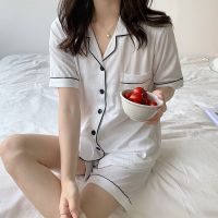 坑条白色短袖 [优质款] XXL[建议140-160斤] 韩国INS春秋休闲睡衣女长袖长裤夏季学生韩版可外穿家居服套装薄