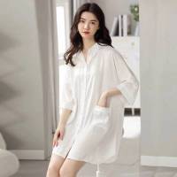 8881纯色(丝滑面料) M 建议80-110斤 冰丝绸情调睡裙女性感白衬衫睡衣大码长款夏季可外穿家居服男友风