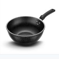 麦饭石28cm无盖明火专用 麦饭石不粘锅炒锅无油烟锅铁锅家用炒菜锅平底锅燃气电磁通用