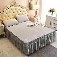 绅士灰--可拆卸机洗折叠 1.2*2.0米床三件套 泰国乳胶凉席三件套床裙款床罩防滑床套夏季冰丝席子可水洗空调席