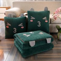 墨绿[双面绒] 小号40*40打开110*150cm 三合一加绒加厚水晶绒抱枕被子两用冬季短毛绒汽车腰靠垫枕办公室