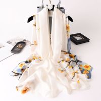 水墨腊梅-米色 90*180cm 杭州丝绸薄款丝巾女春秋季韩版百搭洋气时尚围巾披肩长款纱巾围脖