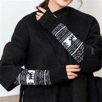 雪花小鹿黑色(34cm) 均码 圣诞小鹿手袖假袖子手臂套毛线半指手套柔软保暖羊半截羊毛袖套冬