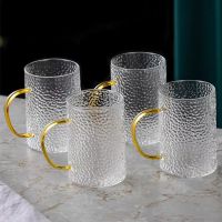 锤纹杯4只 耐高温冷水壶锤纹玻璃杯带把手水杯茶杯家庭喝水杯子套装家用茶具