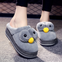 大眼高跟棉拖鞋灰色 35 高跟棉拖鞋女秋冬可爱卡通室内居家用加绒保暖外穿厚底防滑月子鞋