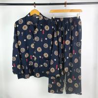 长袖黑底铜钱 4XL(145-165斤) 春夏季中老年男士棉绸睡衣薄款长袖绵绸套装大码宽松人造棉家居服