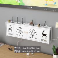 舒适款发财鹿-无痕钉(装墙) 免打孔壁挂式电视柜排插遮挡无线wifi路由器放置架收纳盒子置物架