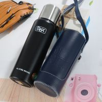 黑色 750ML送皮套 304全钢大容量保温杯男女便携水杯茶杯子大号户外旅行水壶送皮套