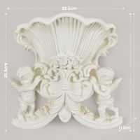 米白色(不带花) 欧式创意天使壁挂花盆墙上花瓶立体壁饰工艺品 NX0019