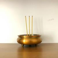 高档小边平口宣德炉款 3.5英寸口直径9厘米 香炉供奉家用铜合金香插炉光身炉檀香香薰炉佛堂室内寺庙香碗高级