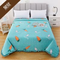可爱兔绿[夹棉 床盖] 73*100cm直边儿童约0.6斤 秋冬季水晶绒床盖儿童毛毯床单双人榻榻米罩夹棉防滑大炕毯子