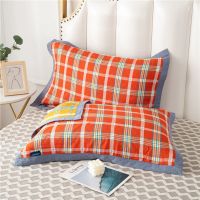 AB红黄格 55*80 纱布枕巾一对装高档细纱素雅加厚加大成人全棉纱布情侣枕巾专柜款