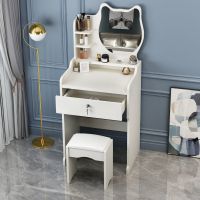 50cm猫咪镜白色 梳妆台卧室简约现代桌子化妆台镜子化妆桌床头柜带灯少女妆柜小型