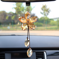 五叶草[香槟色] 普通纸盒装 汽车挂件水晶花吊坠编织水晶车饰挂饰车载车内装饰女士车内饰品