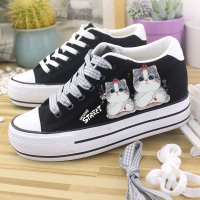 黑色 经典布面内增思考 35 小白鞋女内增高帆布鞋低帮女鞋百搭韩版森女士休闲手绘鞋樱花联名