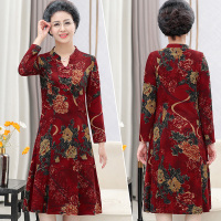 红色 1XL 建议75-95斤 奶奶装连衣裙春秋长袖中老年人春装女裙子老人妈妈富贵洋气中长款