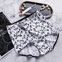 光面白底黑花 L 20色锦纶舒适包臀修身内裤秋冬季一片式无痕高腰女士微压三角裤