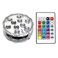 遥控电池小彩灯 遥控电池LED潜水彩灯鱼缸照明装饰防水灯光假山水池变色七彩灯