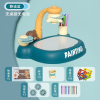 无桌腿24图蓝色小熊无桌腿无电池 0x0x0m 儿童绘画桌多功能小孩投影写字画板早教玩具宝宝涂鸦画画神器可擦
